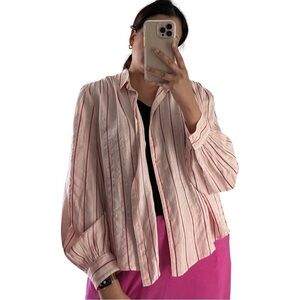 XIRENA Button Down Relaxed Striped Shirt Sz XS